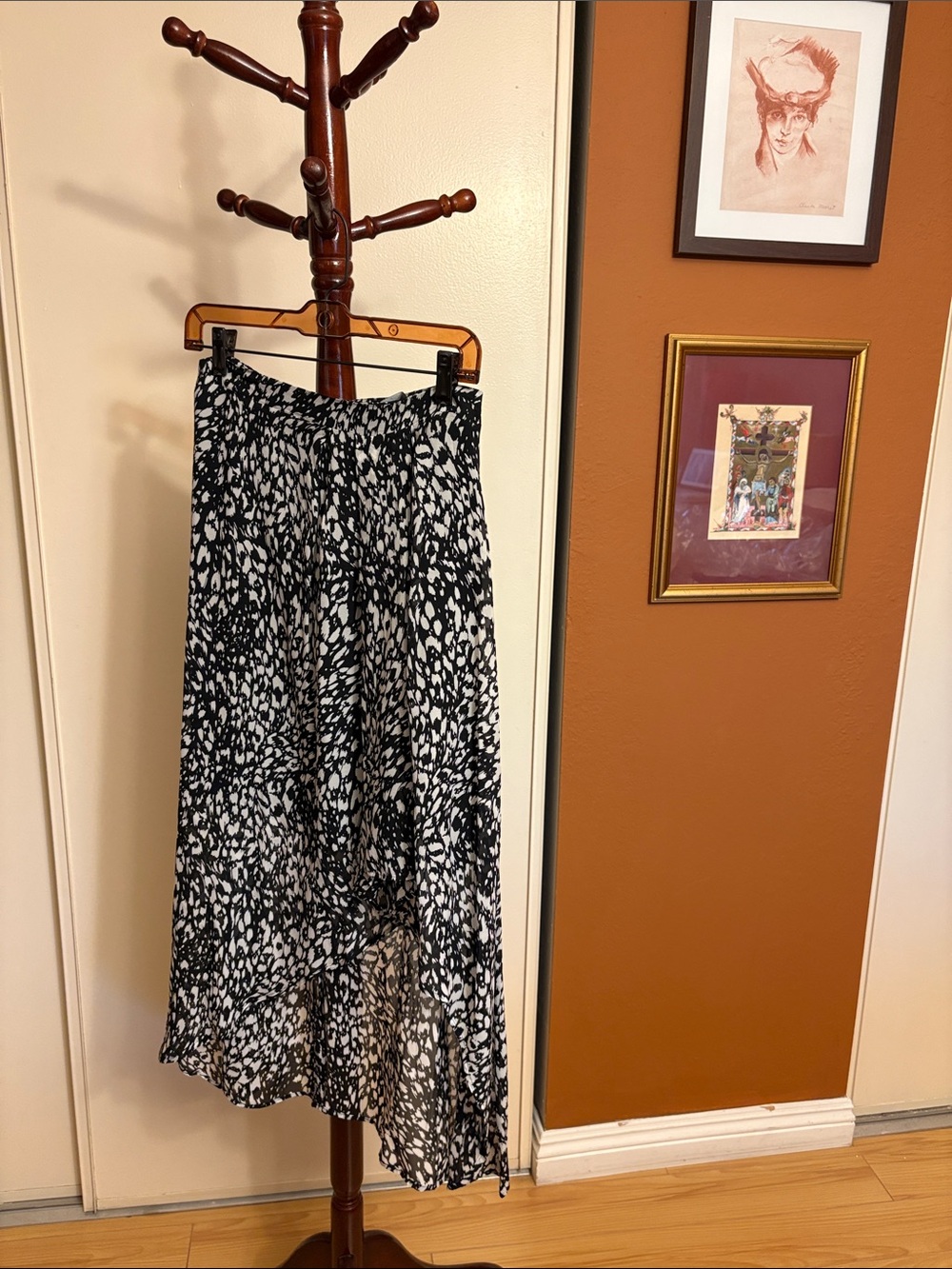 The Kooples Black and White High-Low Printed Skirt